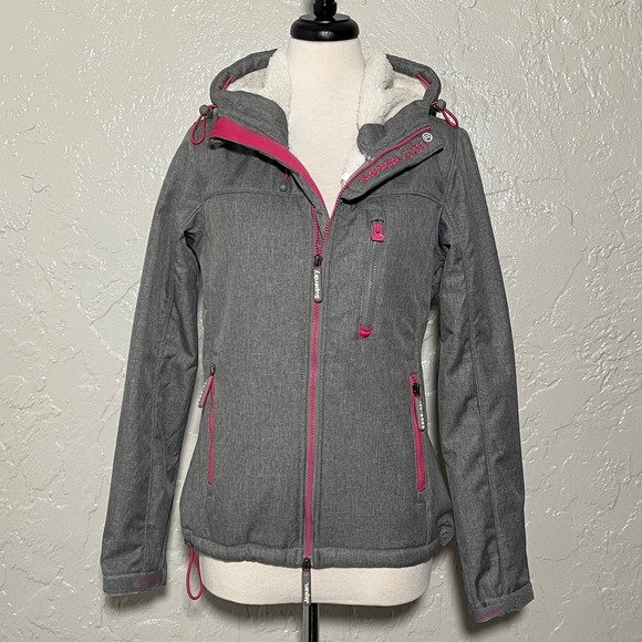Superdry S Hooded Winter Windtreker Gray Pink Jacket - Picture 4 of 13